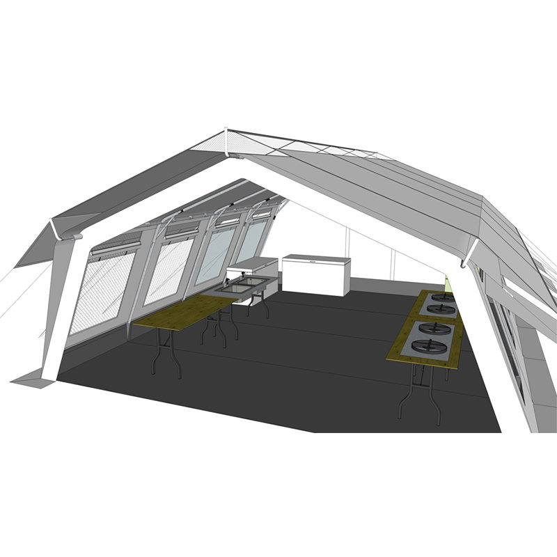 UNICEF standard 42m² multifunktionelt hubtelt med integreret/aftageligt skyggedæksel